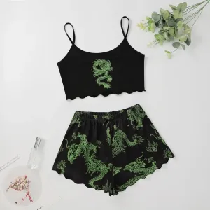 2pcs Goth Comfy Dragon Print Set