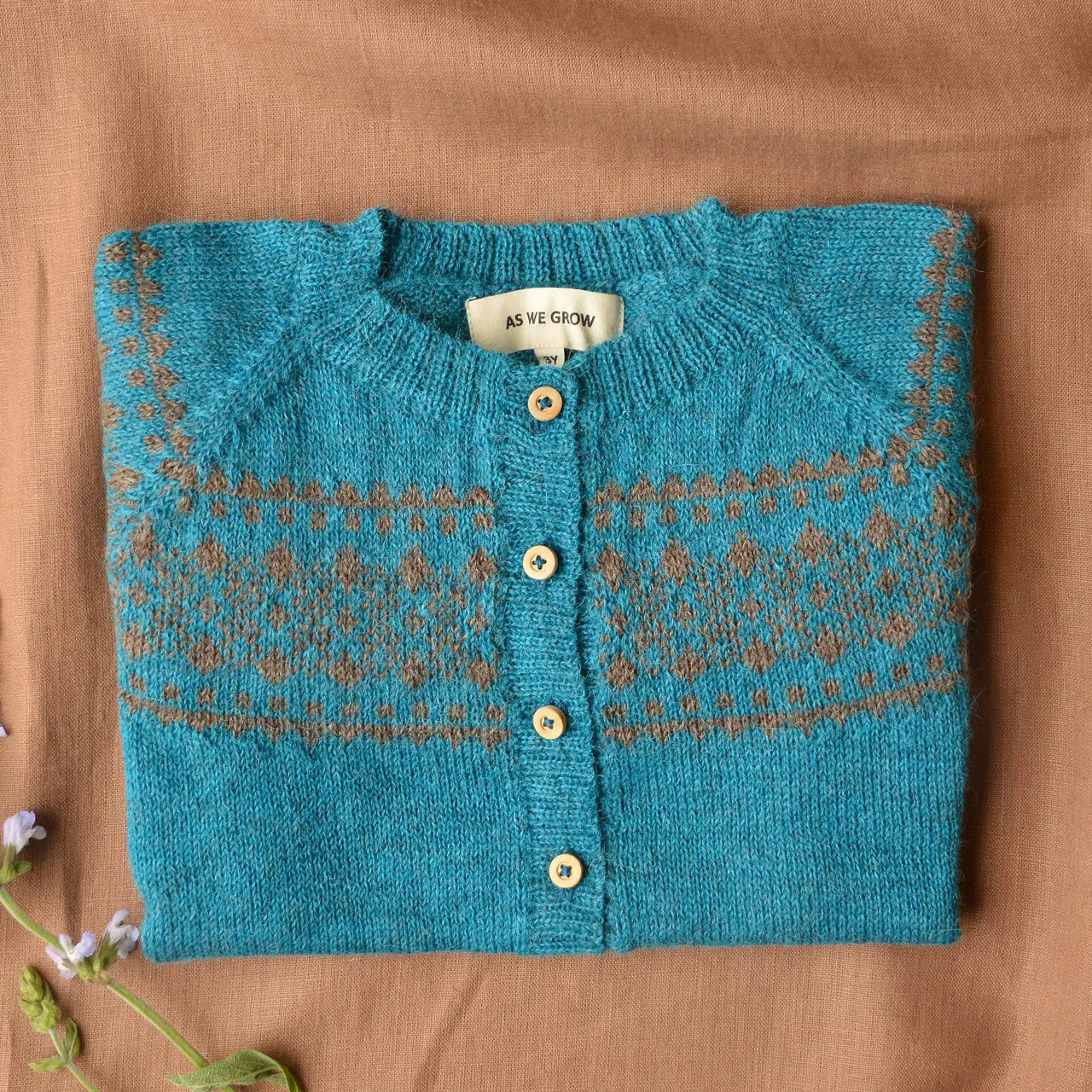 Alpine Cardigan - 100% Baby Alpaca - Turquoise (18m-8y)