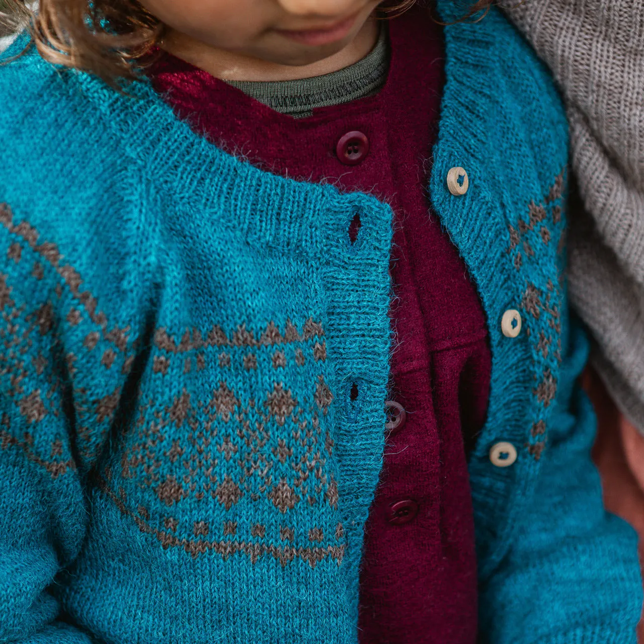 Alpine Cardigan - 100% Baby Alpaca - Turquoise (18m-8y)