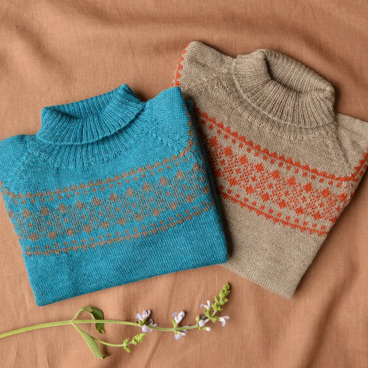 Alpine High Neck Sweater - 100% Baby Alpaca - Turquoise (18m-8y)