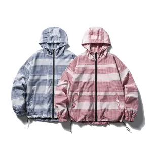 ATBORDER Unisex Seasonal Striped Hooded Jacket