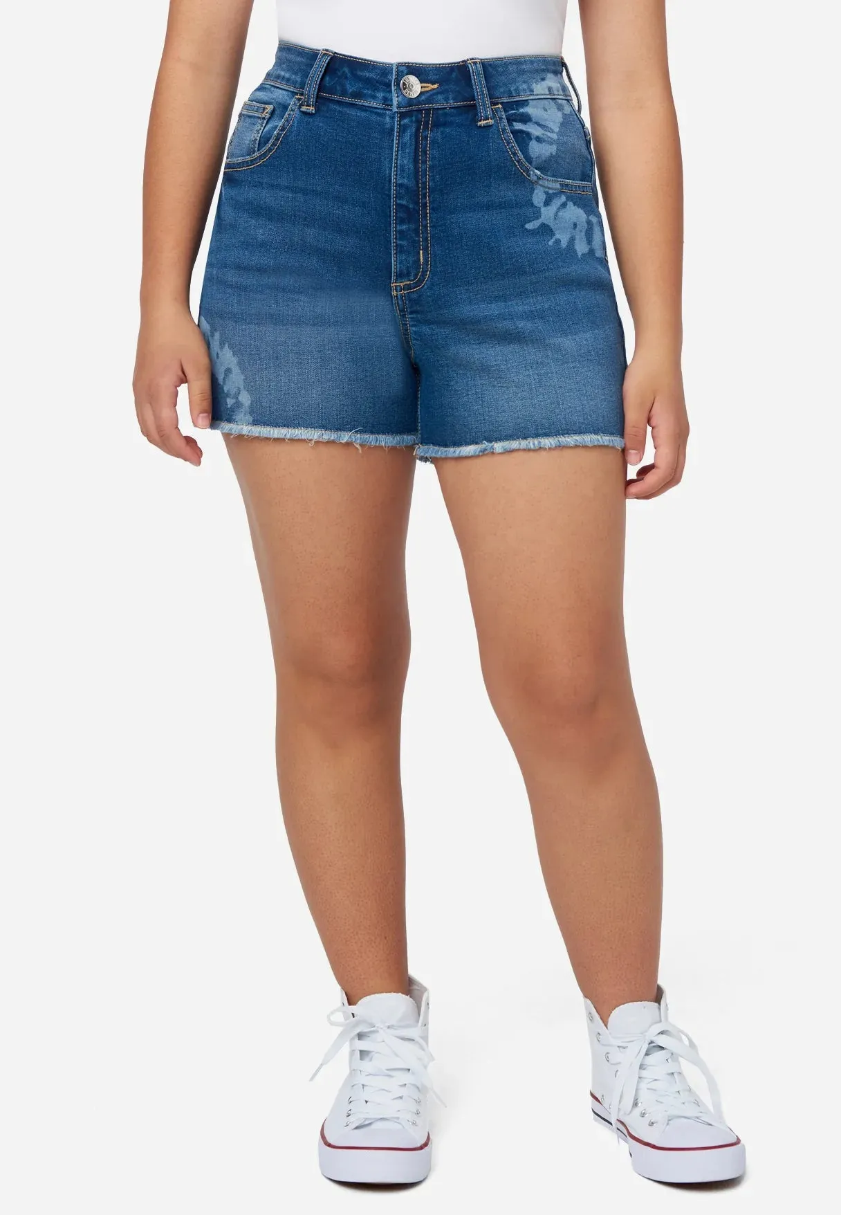 Bleach Dye Effect Denim Shorts