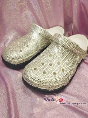 Bling & Bedazzled Clogs / Mules / Sandals fully covered with Clear White Crystal Rhinestone Superb Sparkly Glittery Shinny