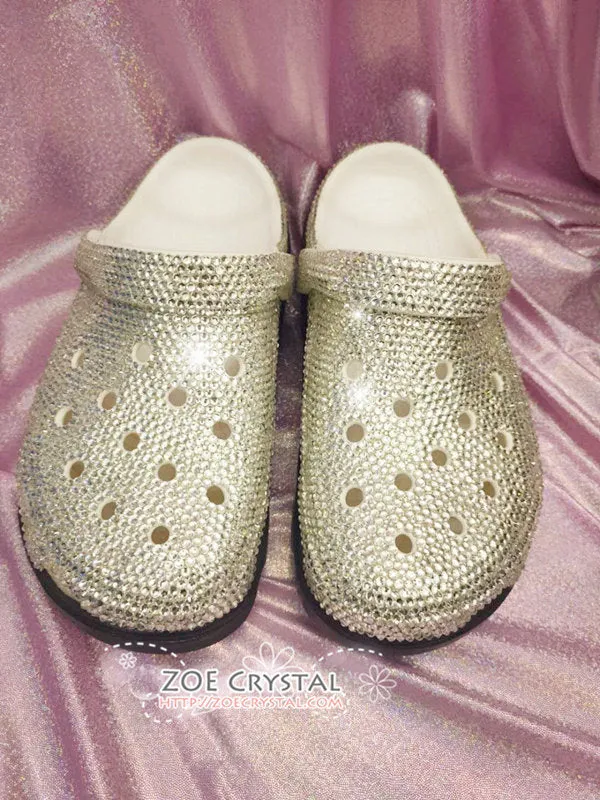 Bling & Bedazzled Clogs / Mules / Sandals fully covered with Clear White Crystal Rhinestone Superb Sparkly Glittery Shinny