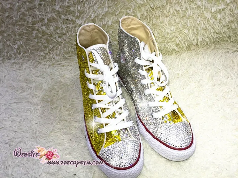 Bling Bedazzled CONVERSE Chuck Taylor All Star SNEAKERS Shoes with Sparkly & Gliterry Crystal Rhinestones- Yellow and Clear White