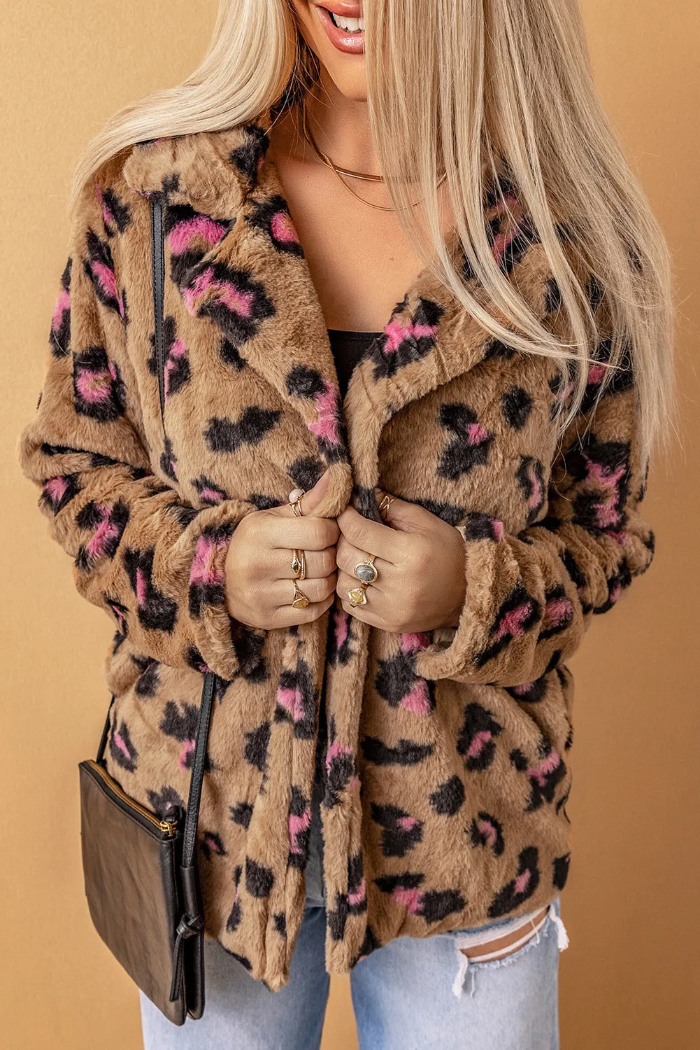 Brown Plush Fur Leopard Coat