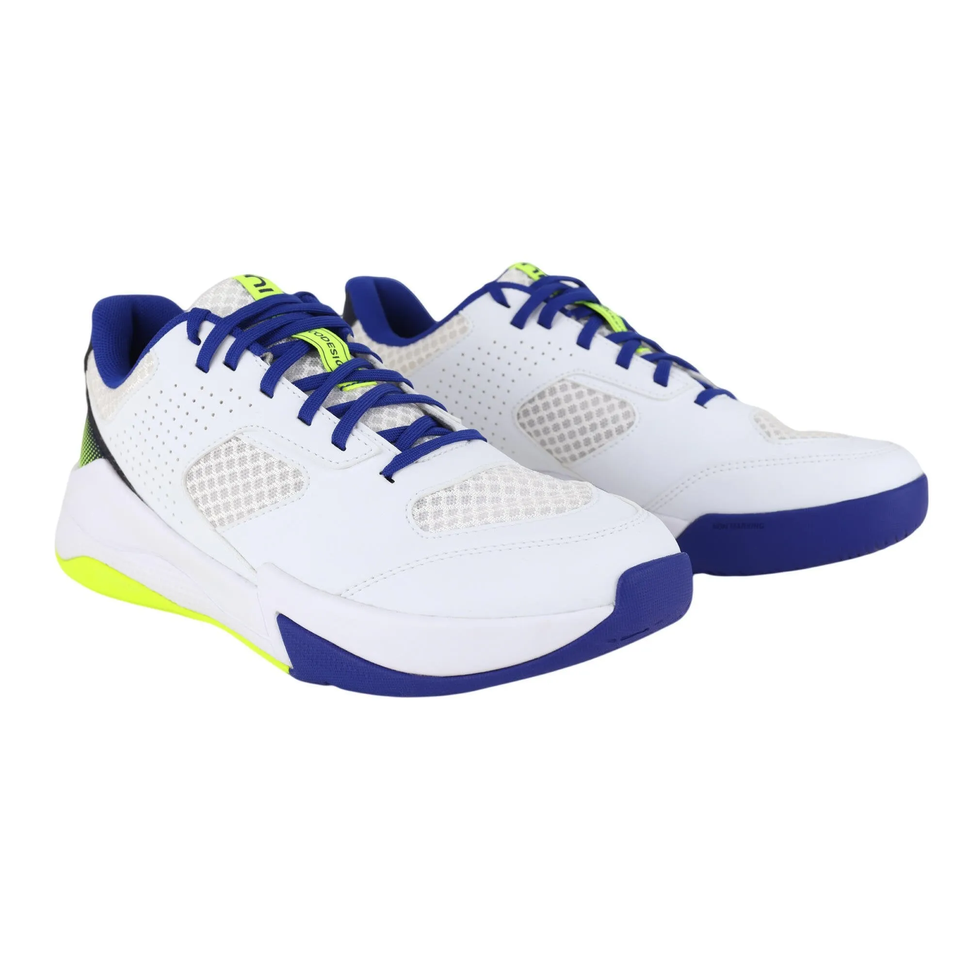 Comfortable women's/men's volleyball shoes white/blue/yellow neon ALLSIX white/sea blue/neon lime yellow