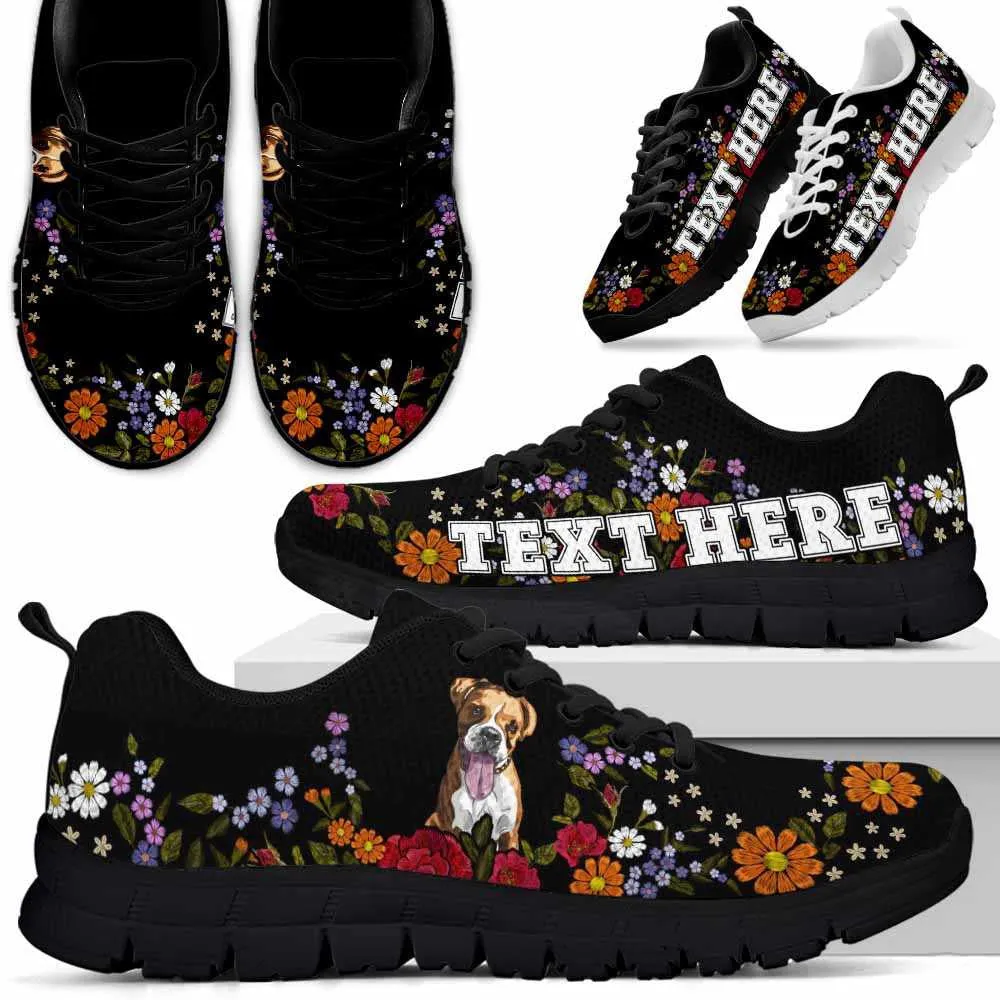 Custom Name Boxer Sneaker, Boxer Colorful Flower Floral Dog Lovers Sneakers Gym Running Shoes, Best Running Shoes