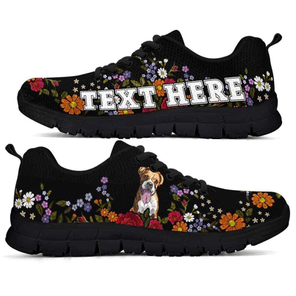 Custom Name Boxer Sneaker, Boxer Colorful Flower Floral Dog Lovers Sneakers Gym Running Shoes, Best Running Shoes