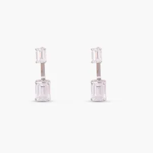 Emerald cut CZ with Detachable Ear jacket Silver Stud Earrings