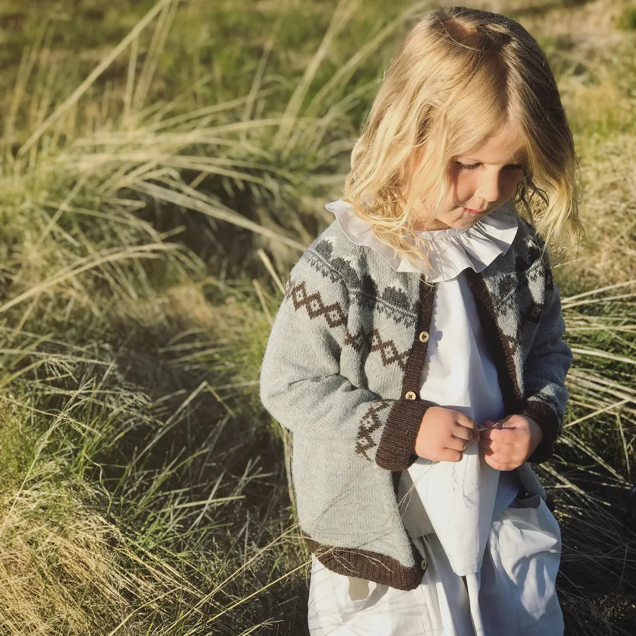 FairIsle Mountain Cardigan - 100% Baby Alpaca - Grey (18m-8y)