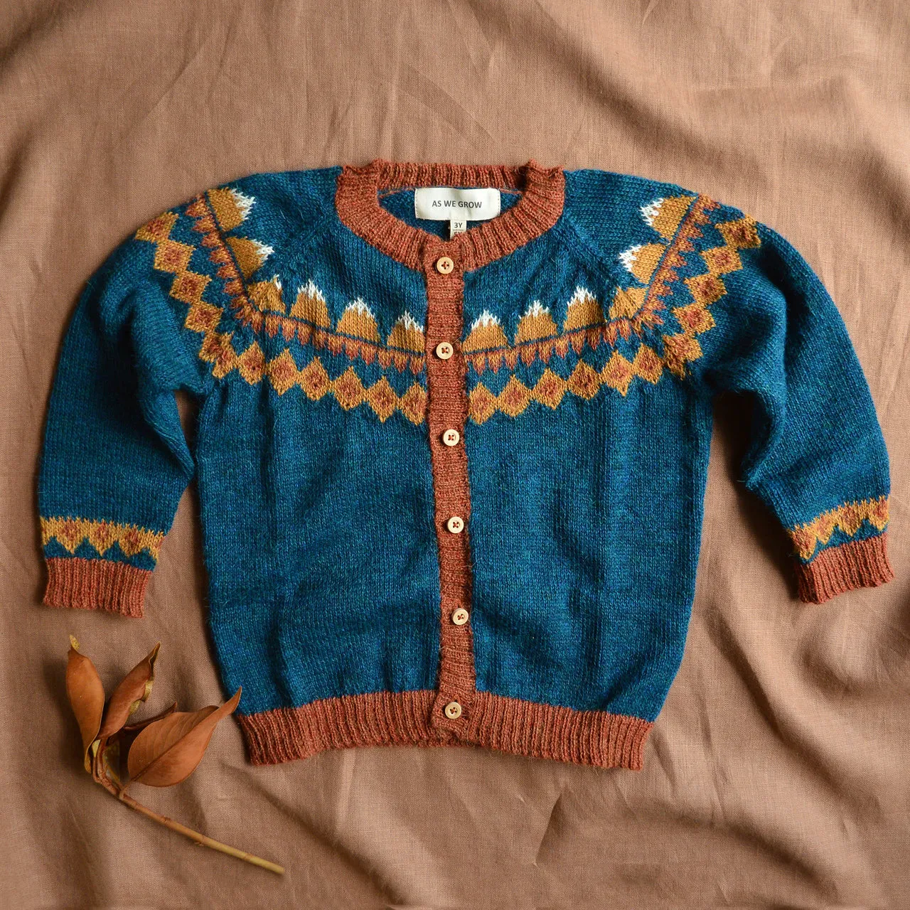 FairIsle Mountain Cardigan - 100% Baby Alpaca - Peacock (6-8y)  *Last One!