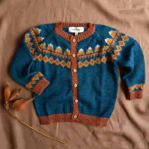 FairIsle Mountain Cardigan - 100% Baby Alpaca - Peacock (6-8y)  *Last One!