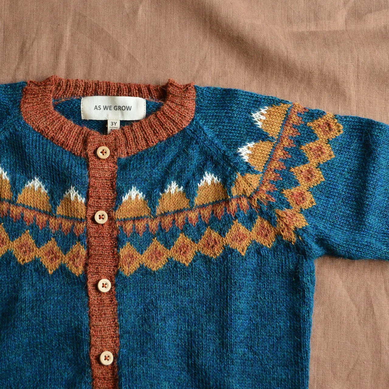 FairIsle Mountain Cardigan - 100% Baby Alpaca - Peacock (6-8y)  *Last One!