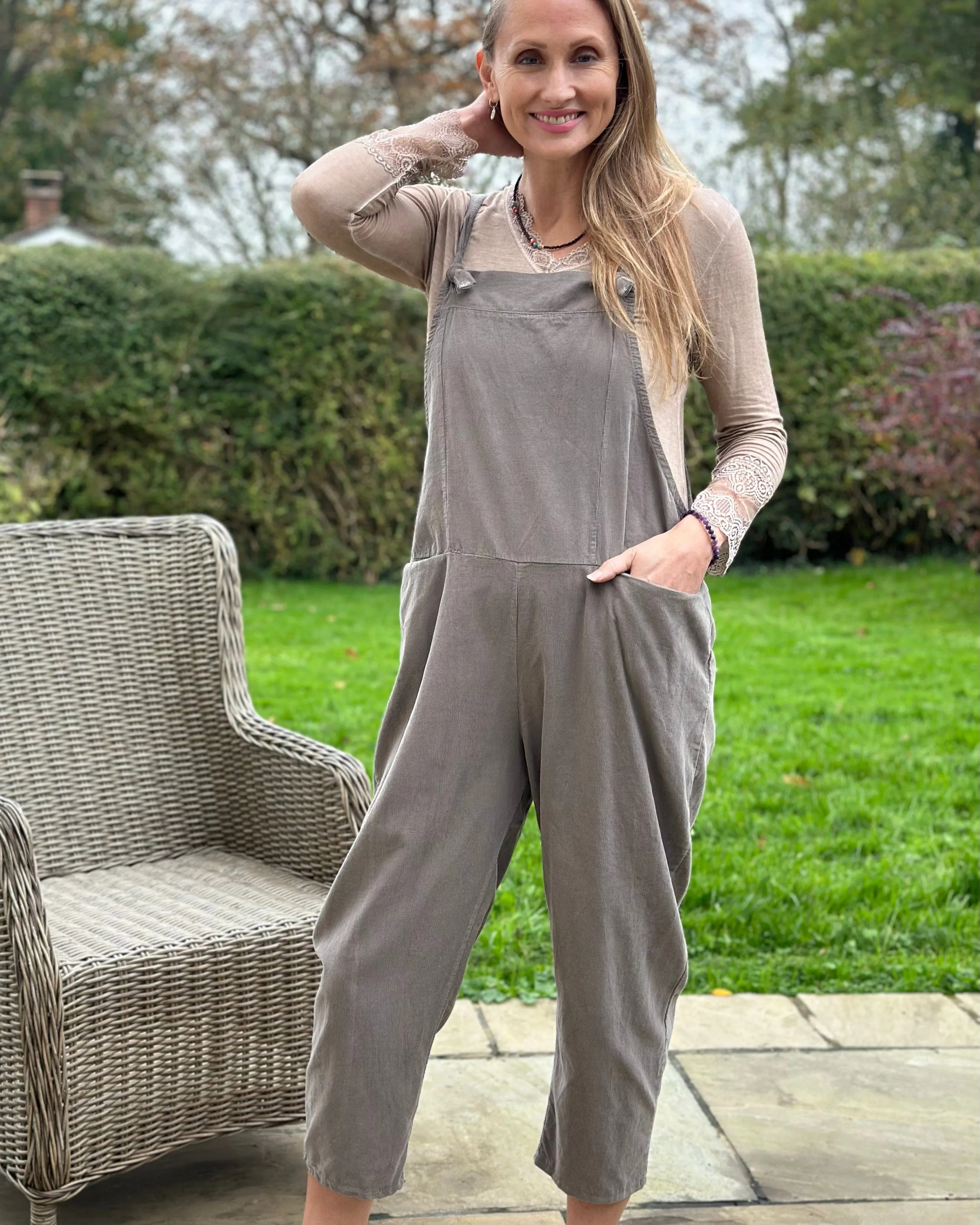 Fine Cord Dungarees - Mocha