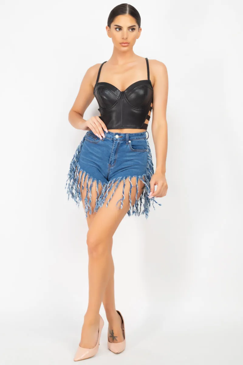 Fringe Hem Denim Shorts - Ships from The US