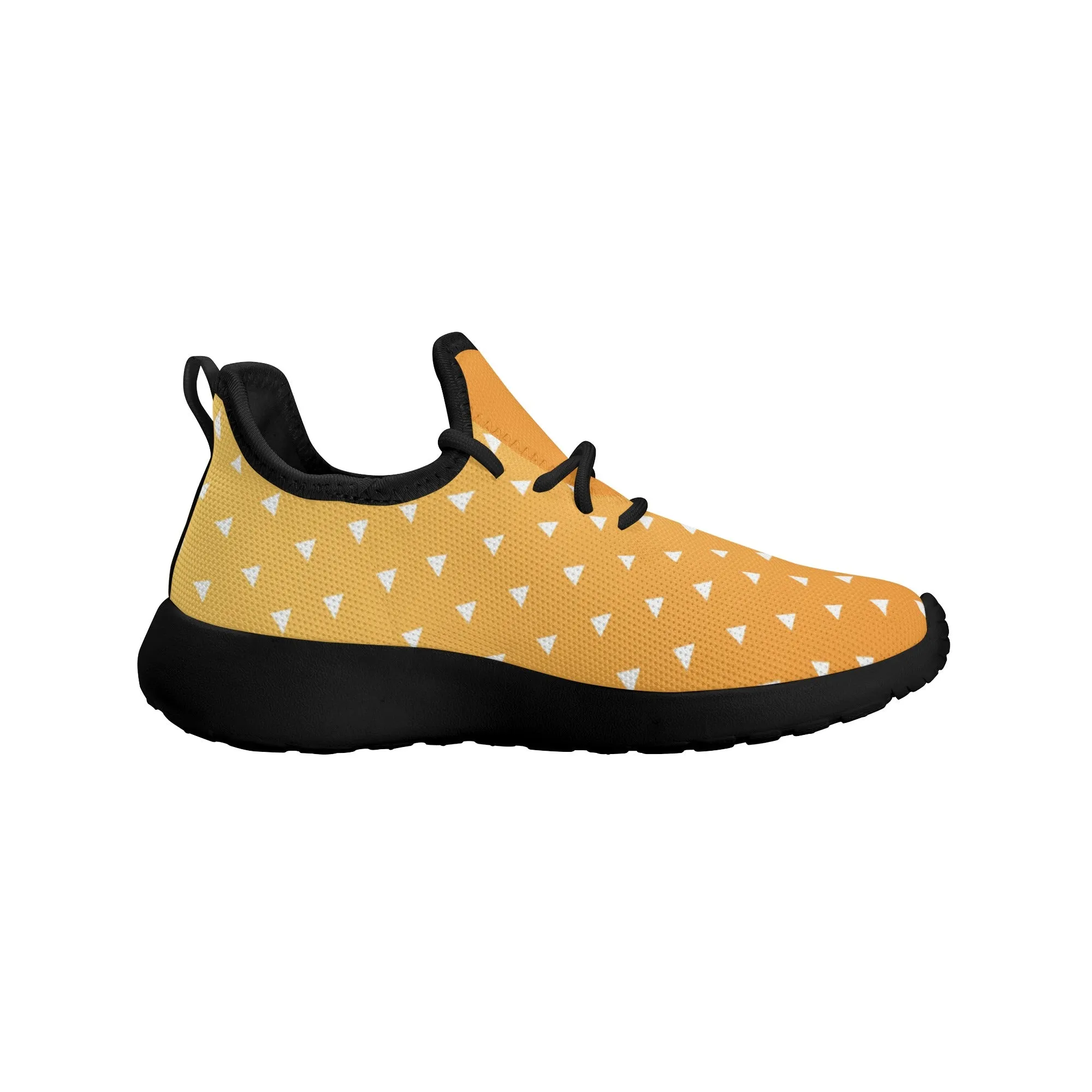 Kids Running Shoes | Mesh Knit Sneakers for kids 7-12 | Anime Slayer of Demon | Orange Yellow Triangles