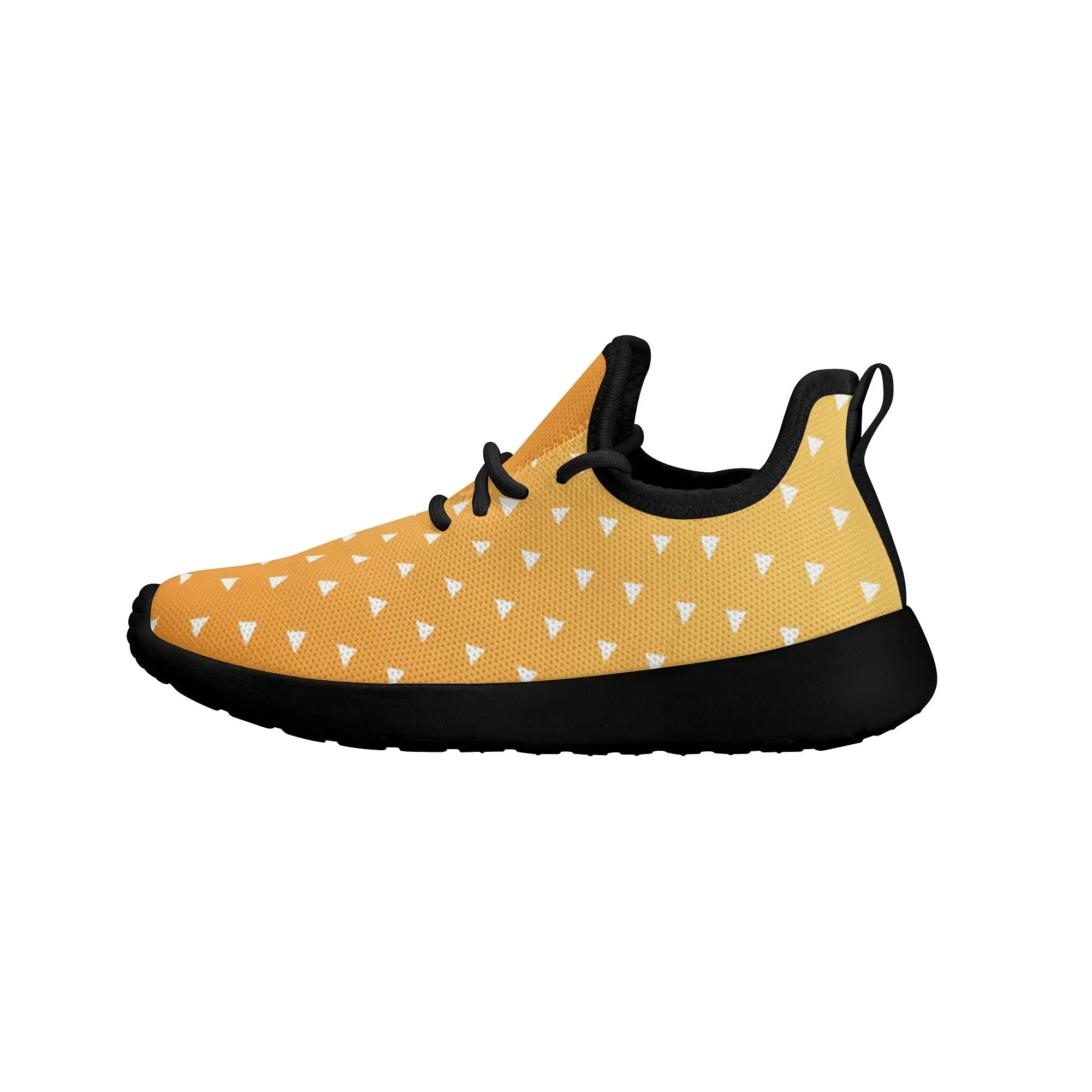 Kids Running Shoes | Mesh Knit Sneakers for kids 7-12 | Anime Slayer of Demon | Orange Yellow Triangles