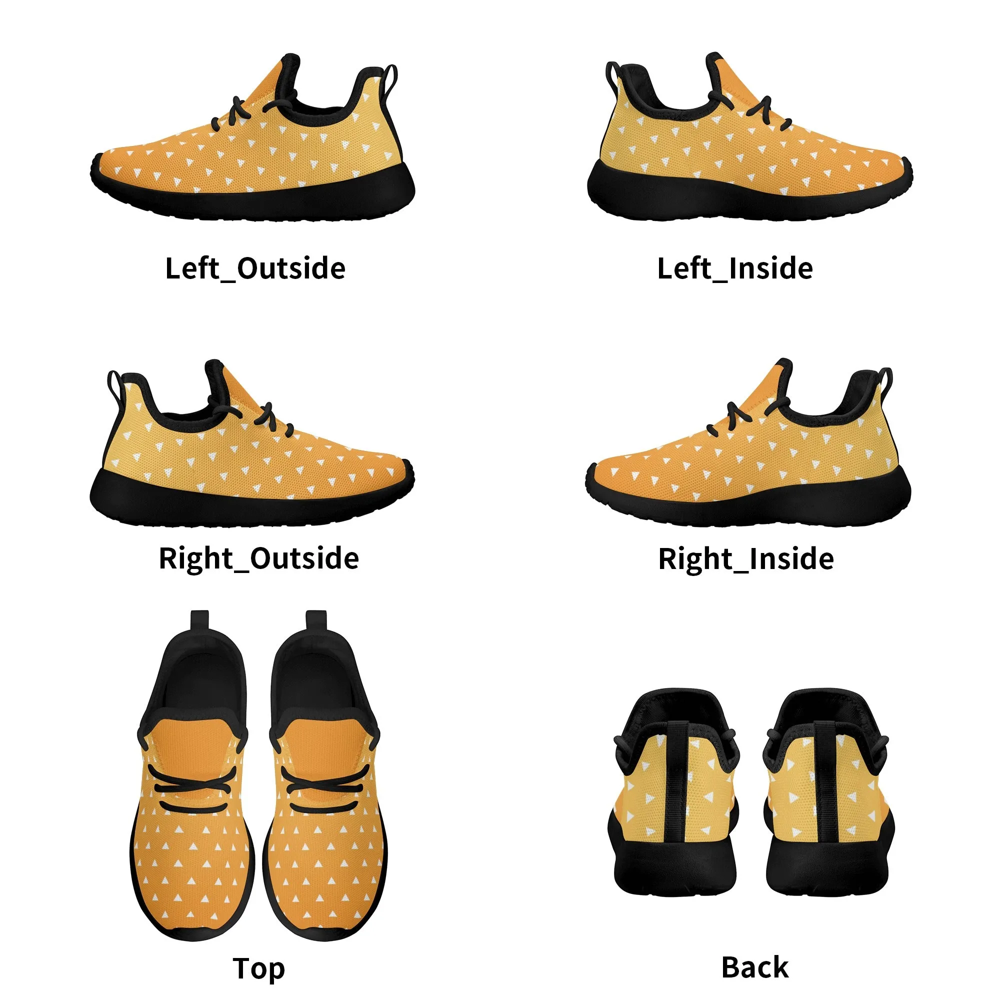 Kids Running Shoes | Mesh Knit Sneakers for kids 7-12 | Anime Slayer of Demon | Orange Yellow Triangles