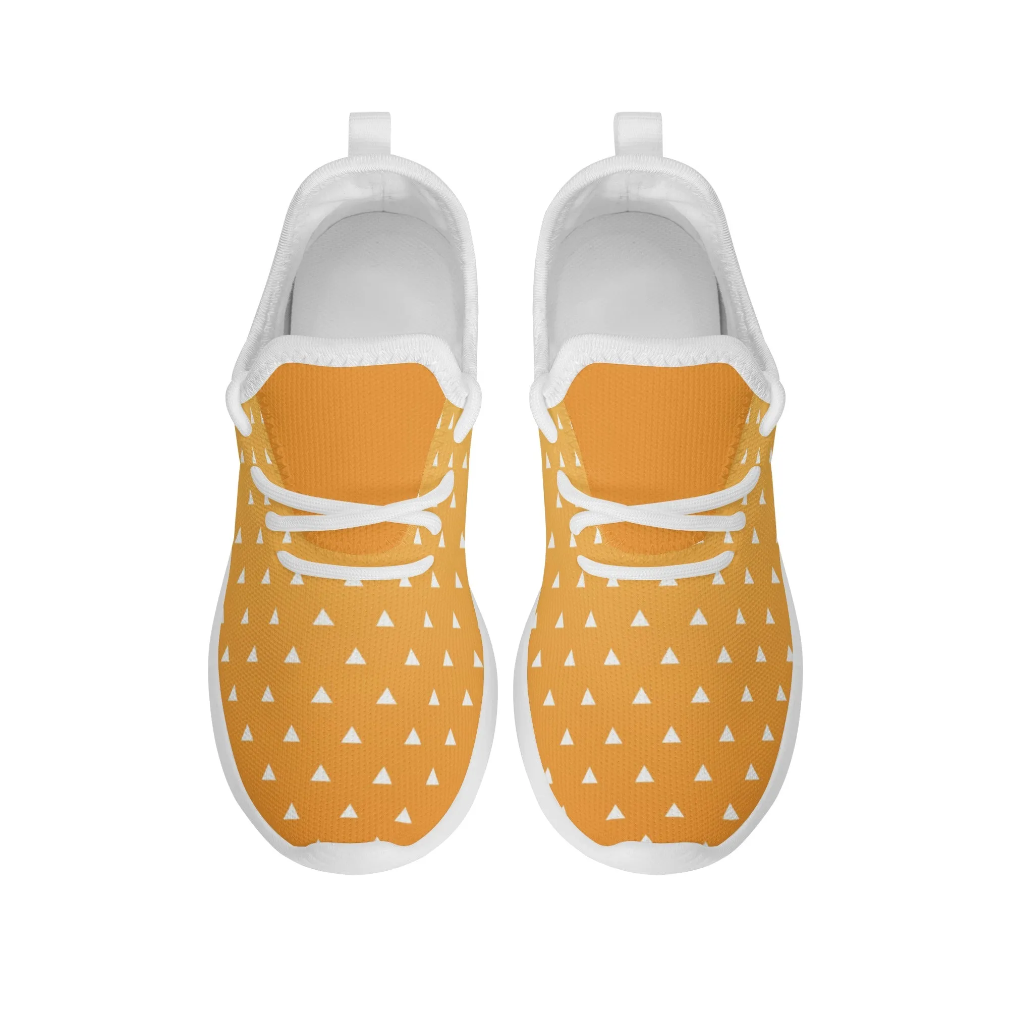 Kids Running Shoes | Mesh Knit Sneakers for kids 7-12 | Anime Slayer of Demon | Orange Yellow Triangles