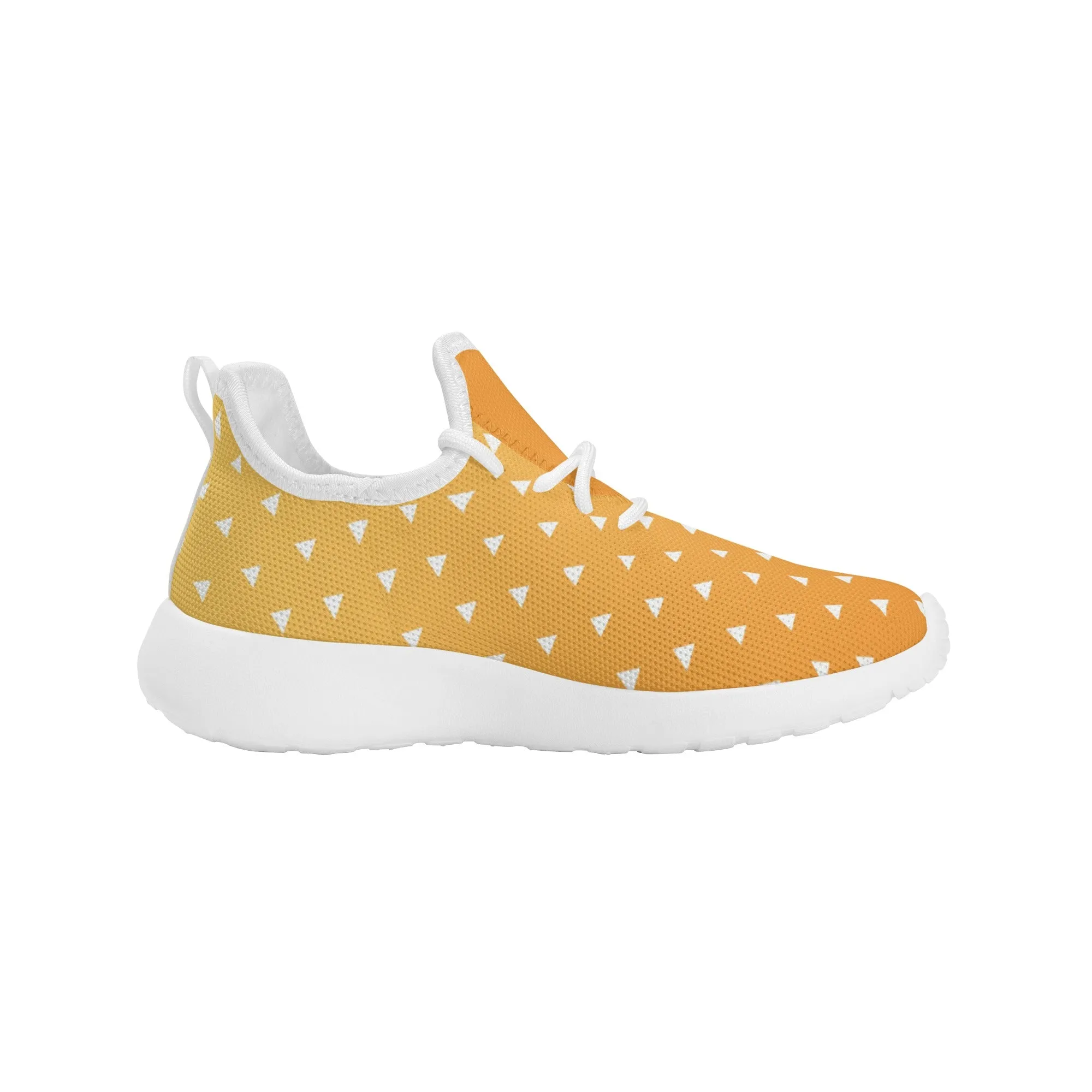 Kids Running Shoes | Mesh Knit Sneakers for kids 7-12 | Anime Slayer of Demon | Orange Yellow Triangles