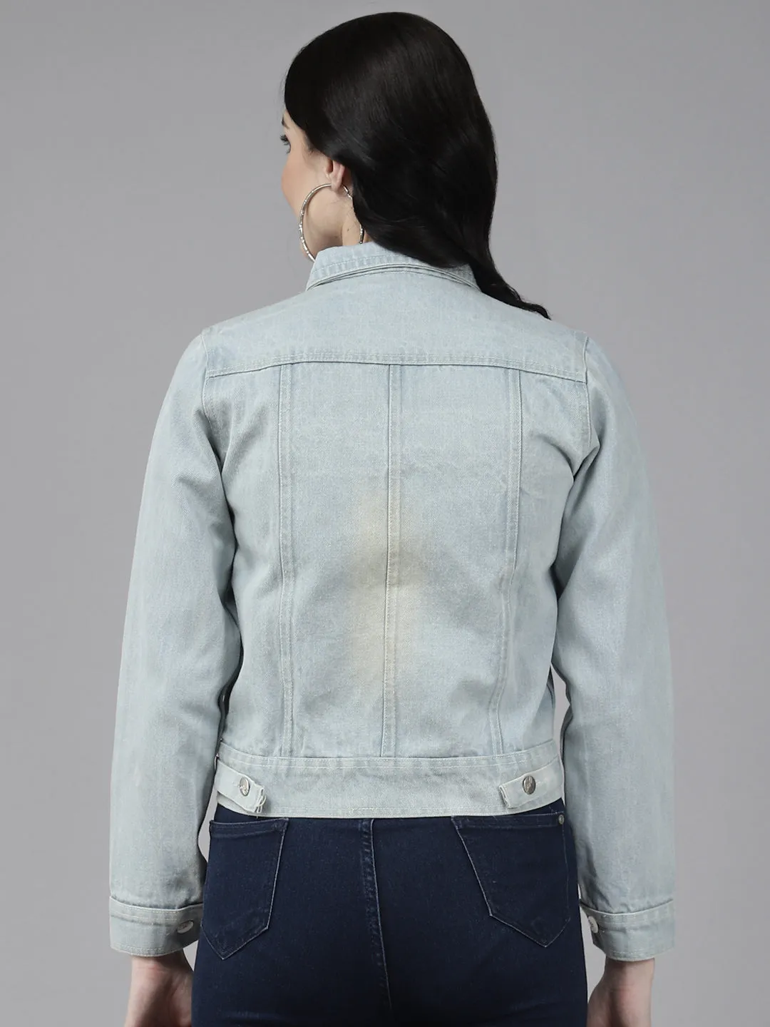 Light Blue Front Open Embroidered Jacket