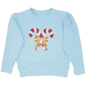 Light Blue Sequin Candy Canes Sweatshirt