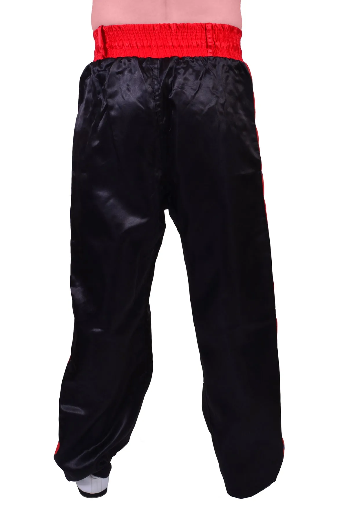 MAR-087B | Black & Red Kickboxing Trousers w/ Embroidered Writing