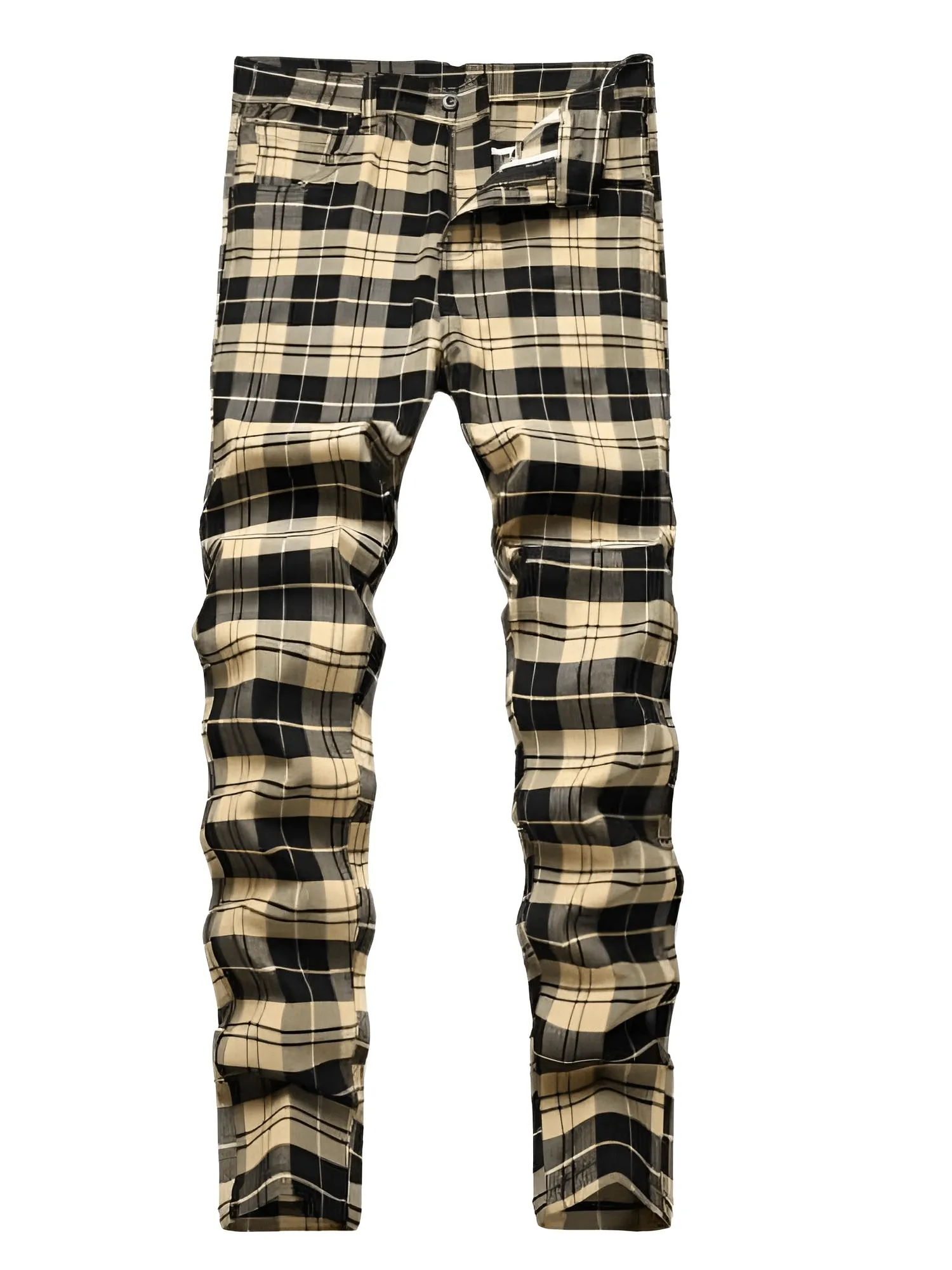 Men's Casual Plaid Pants High Stretch Straight Leg Trousers Slim Fit