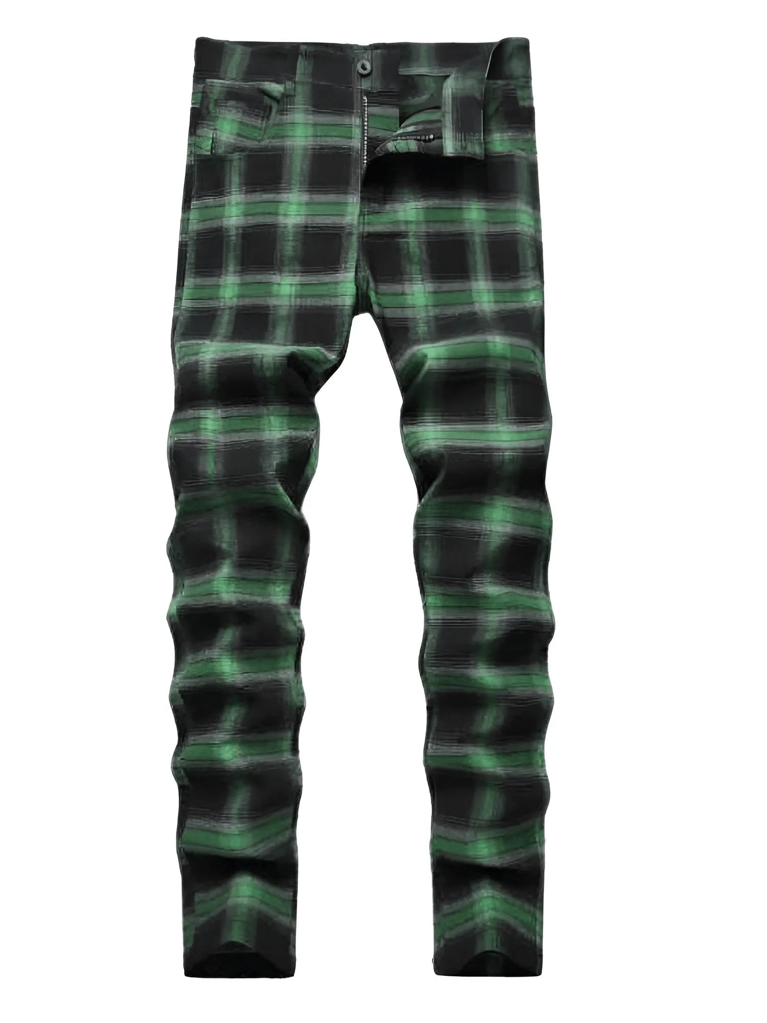 Men's Casual Plaid Pants High Stretch Straight Leg Trousers Slim Fit