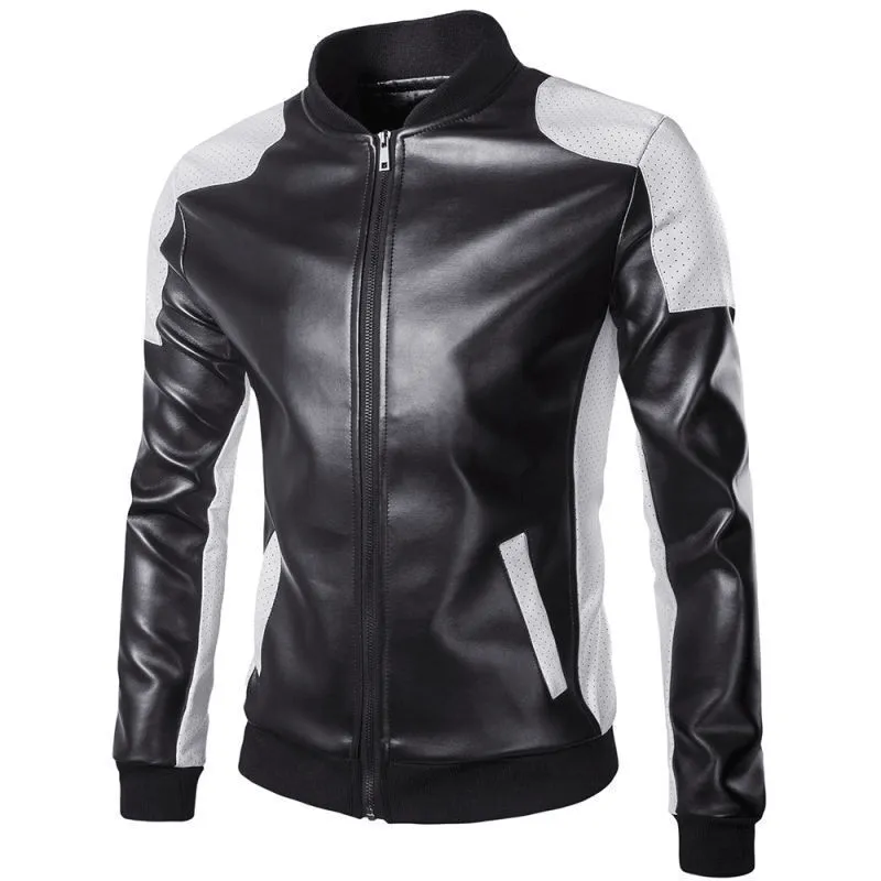 Men's PU Leather Patchwork Jacket