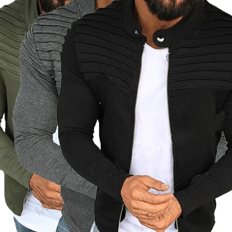 Men's Solid Stand Collar Zipper Jacket