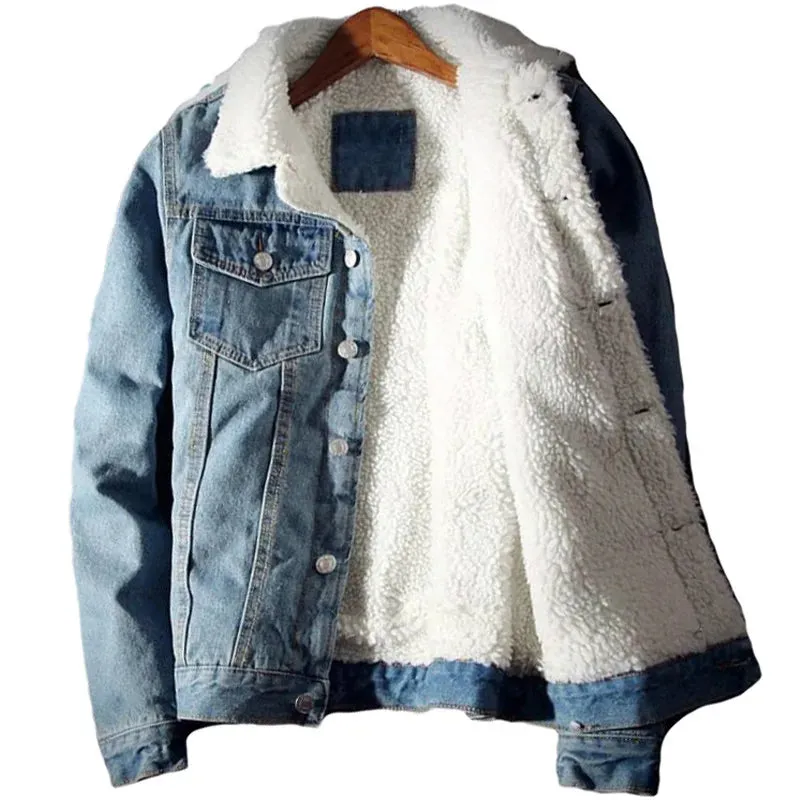 Men's Warm Fleece-Lined Denim Cowboy Jacket