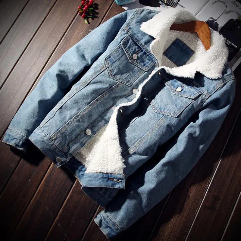 Men's Warm Fleece-Lined Denim Cowboy Jacket