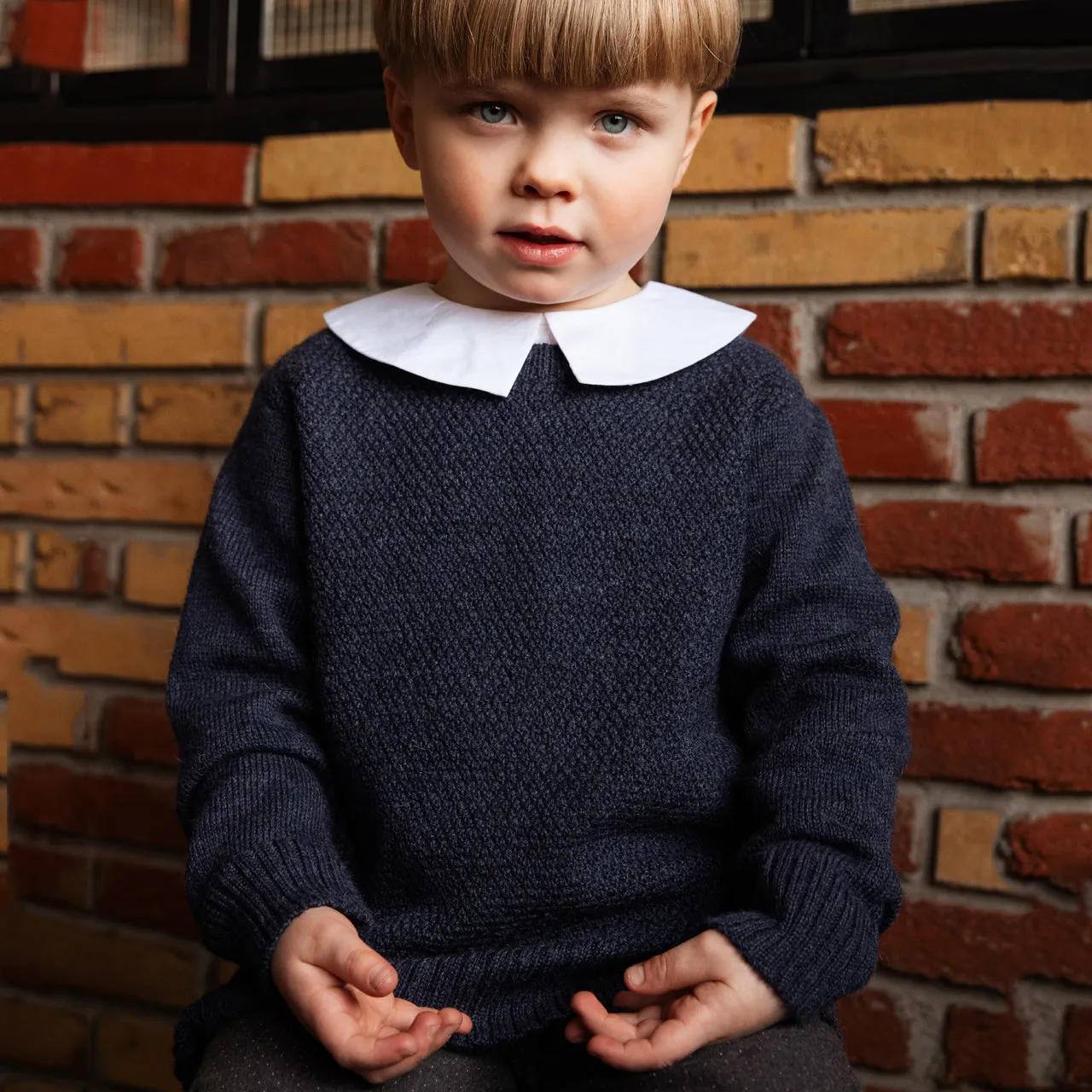 Moss Stitch Jumper - Alpaca/Merino - Cobalt (18m-8y)