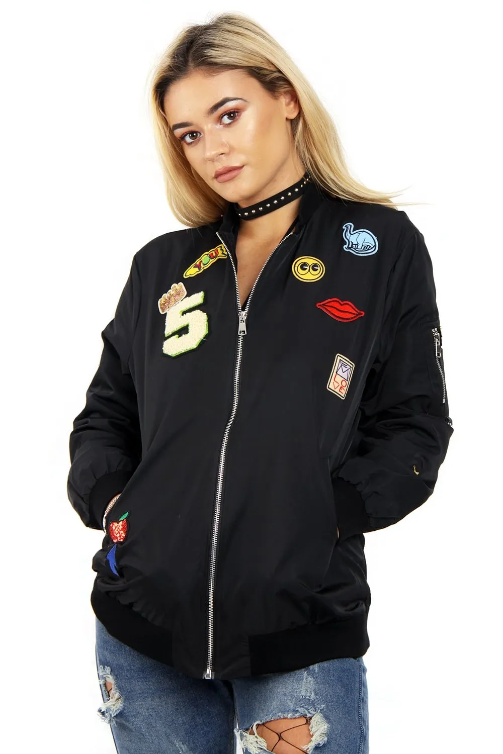 Oversized Applique Bomber Jacket