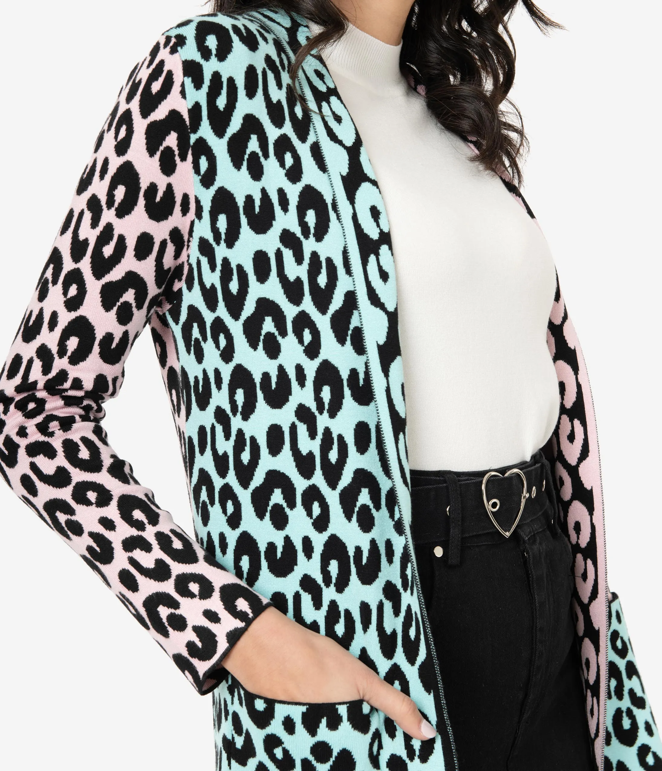 Pastel Leopard Print Open Knit Cardigan