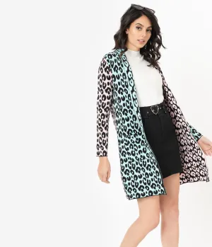 Pastel Leopard Print Open Knit Cardigan