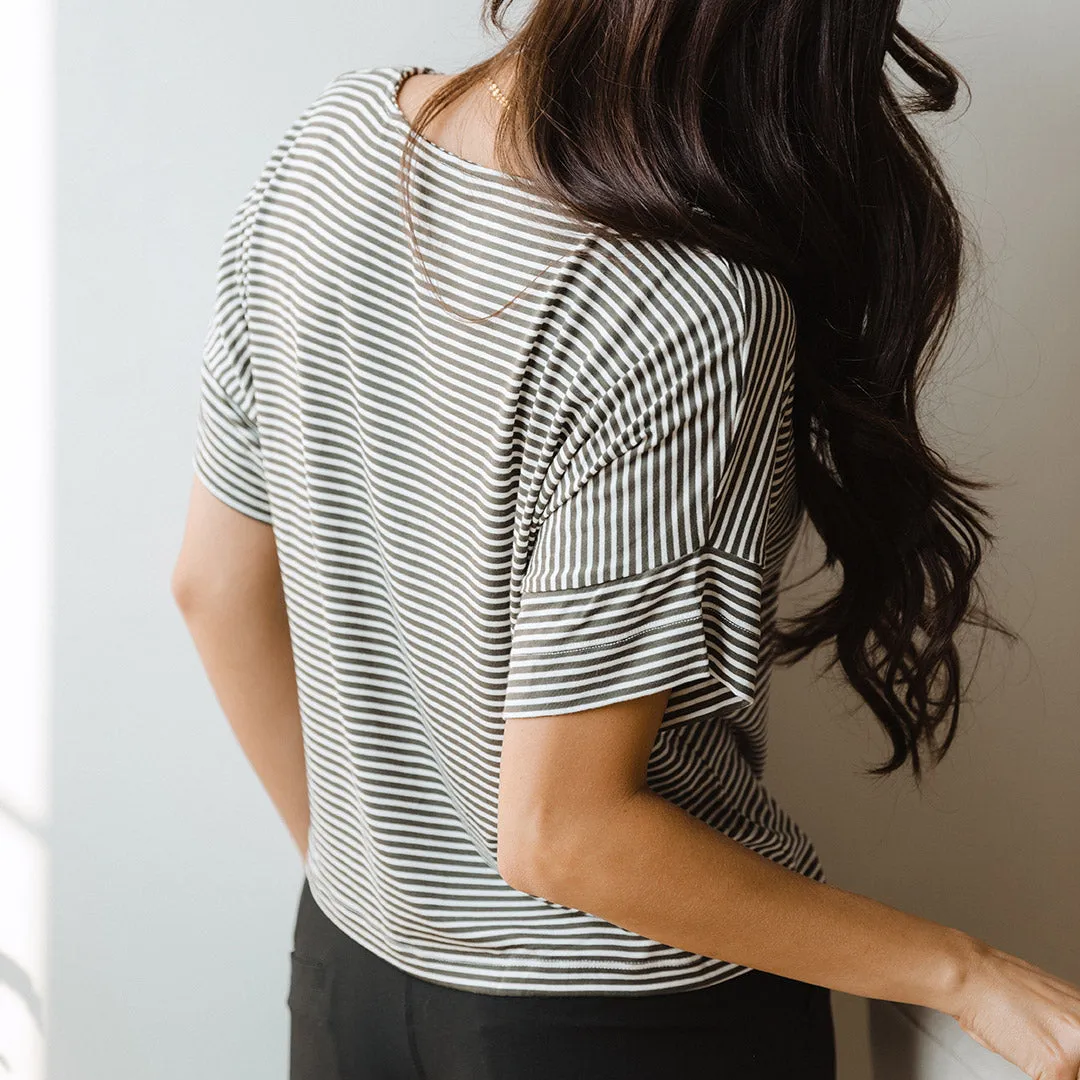 Relaxed Tee, Olive and White Stripe