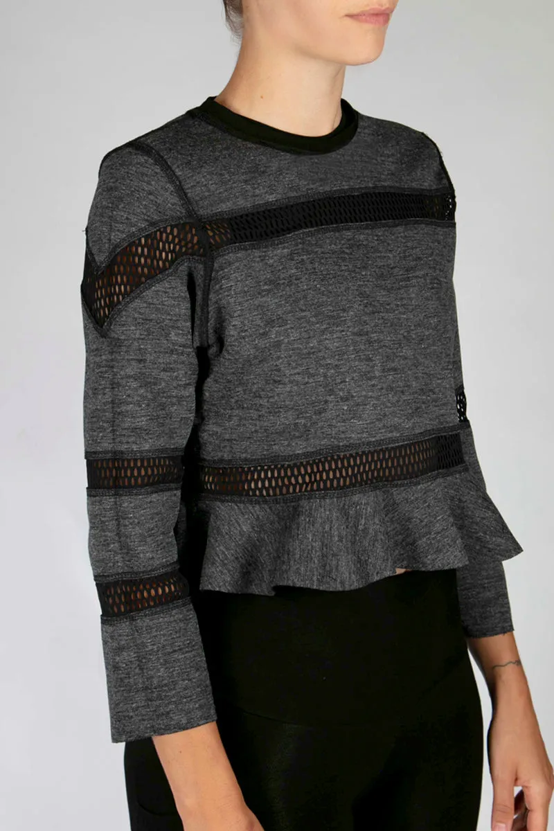 Reversible Cropped Sweatshirt with Frill Hem Grey-Snakeskin