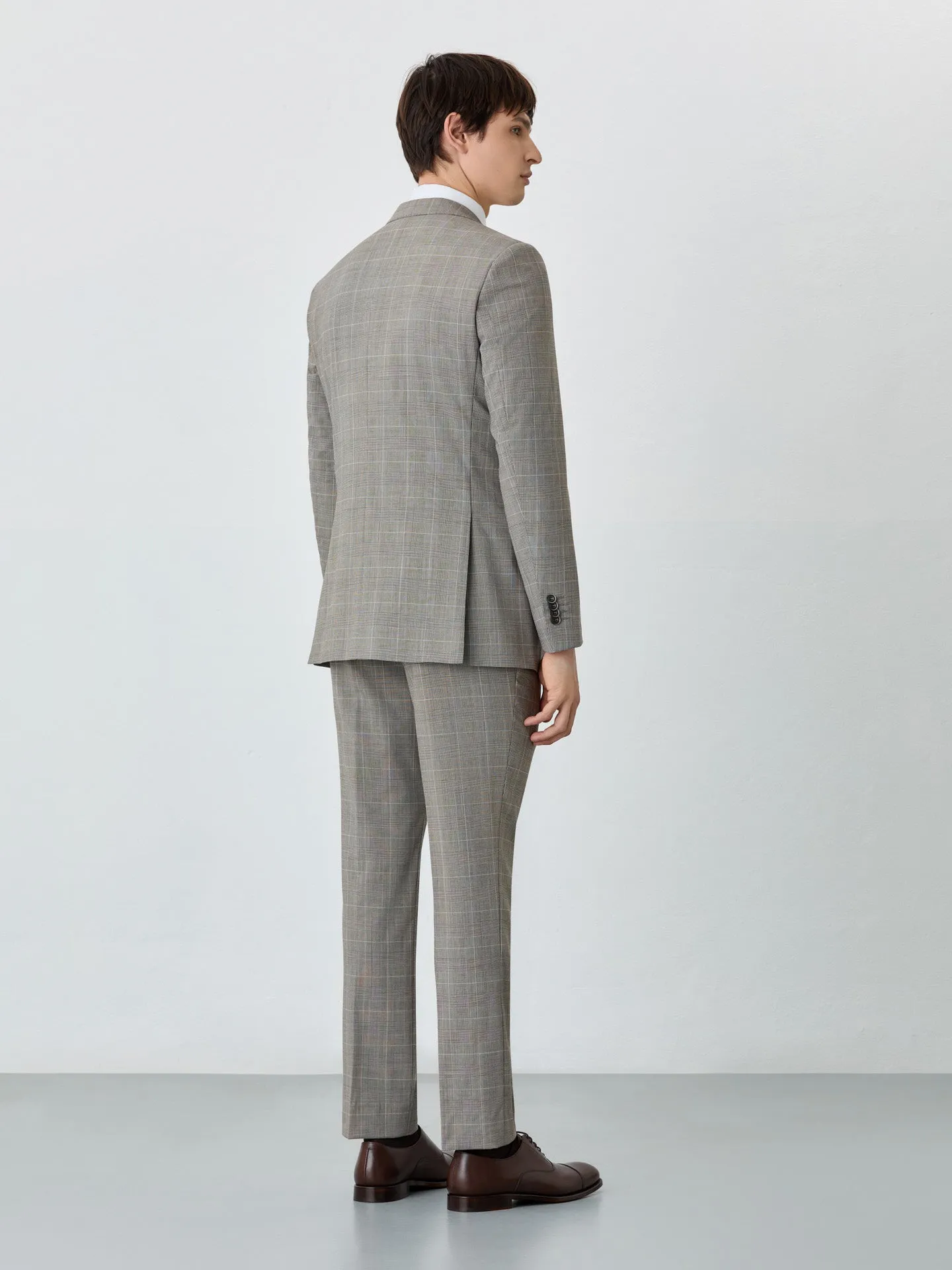 Slim Fit Prince Of Wales 3 Pieces Suit In Wool-elastane Blend