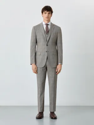 Slim Fit Prince Of Wales 3 Pieces Suit In Wool-elastane Blend