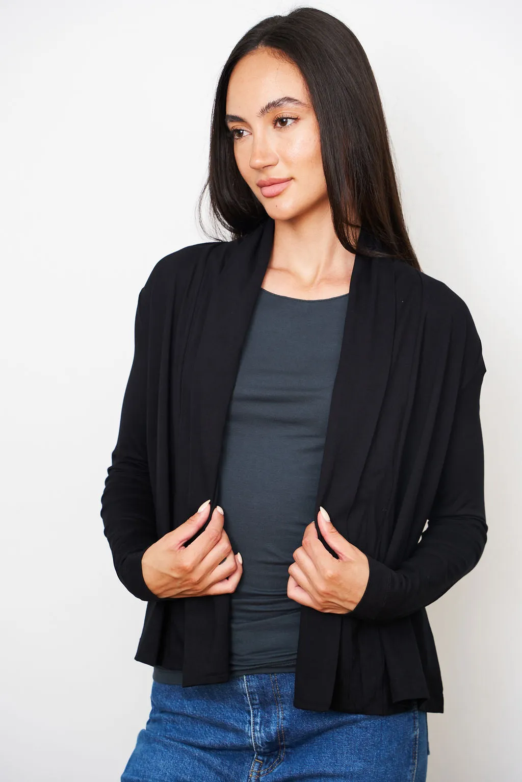 Soft Touch Open Cardigan in Noir