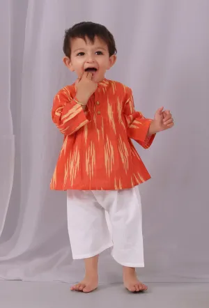 Sunset Orange Ikat Kurta