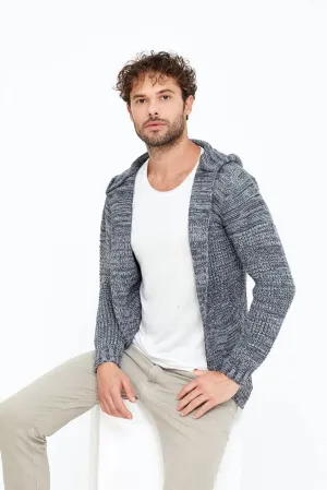 Traz Cool Men's Gray Melange Hooded Poncho Cardigan