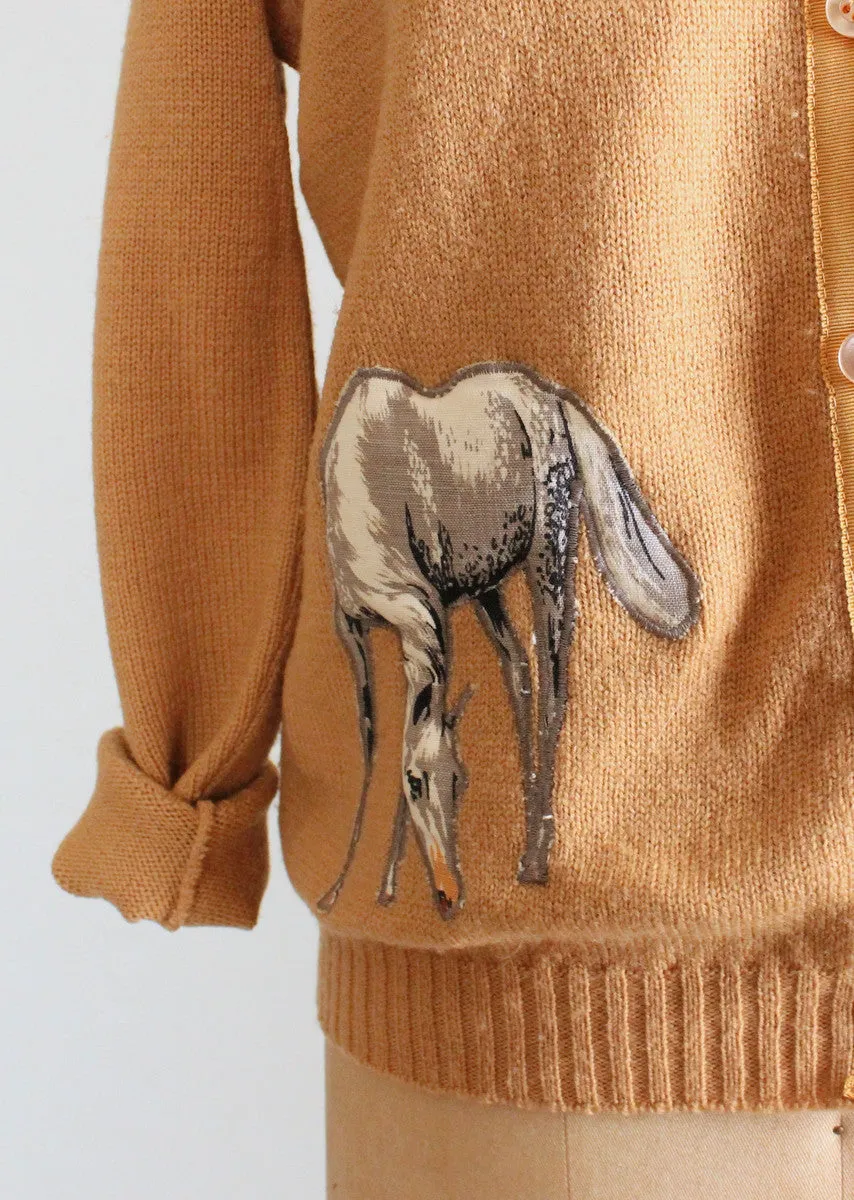 Vintage 1960s Tan Horse Cardigan