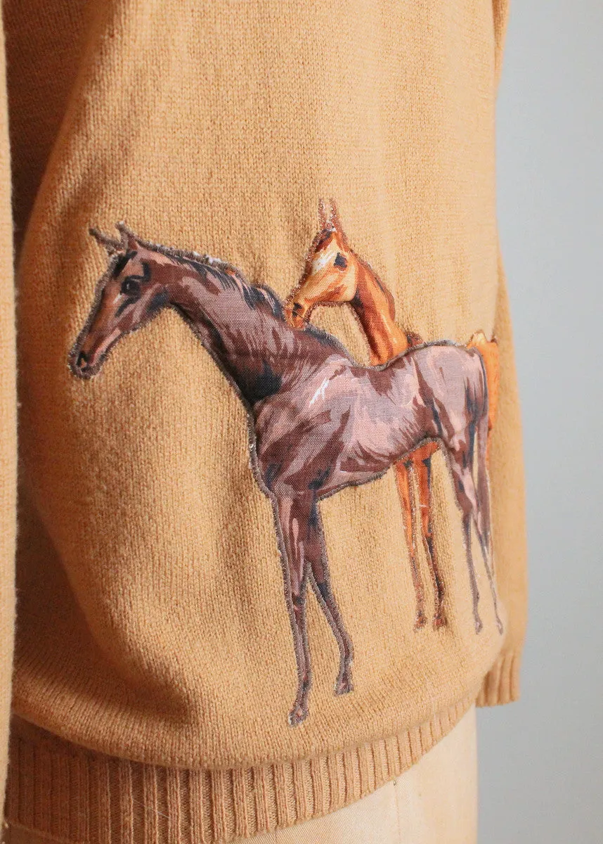 Vintage 1960s Tan Horse Cardigan