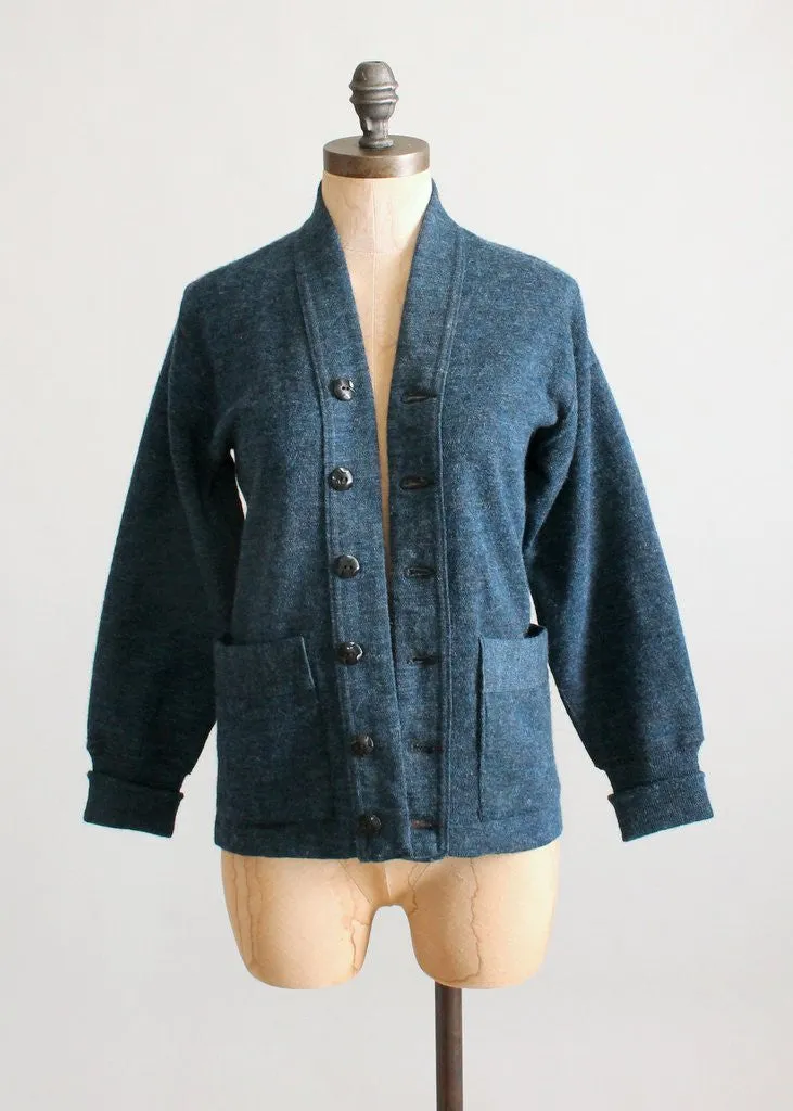 Vintage Late 1930s Prussian Blue Wool Cardigan